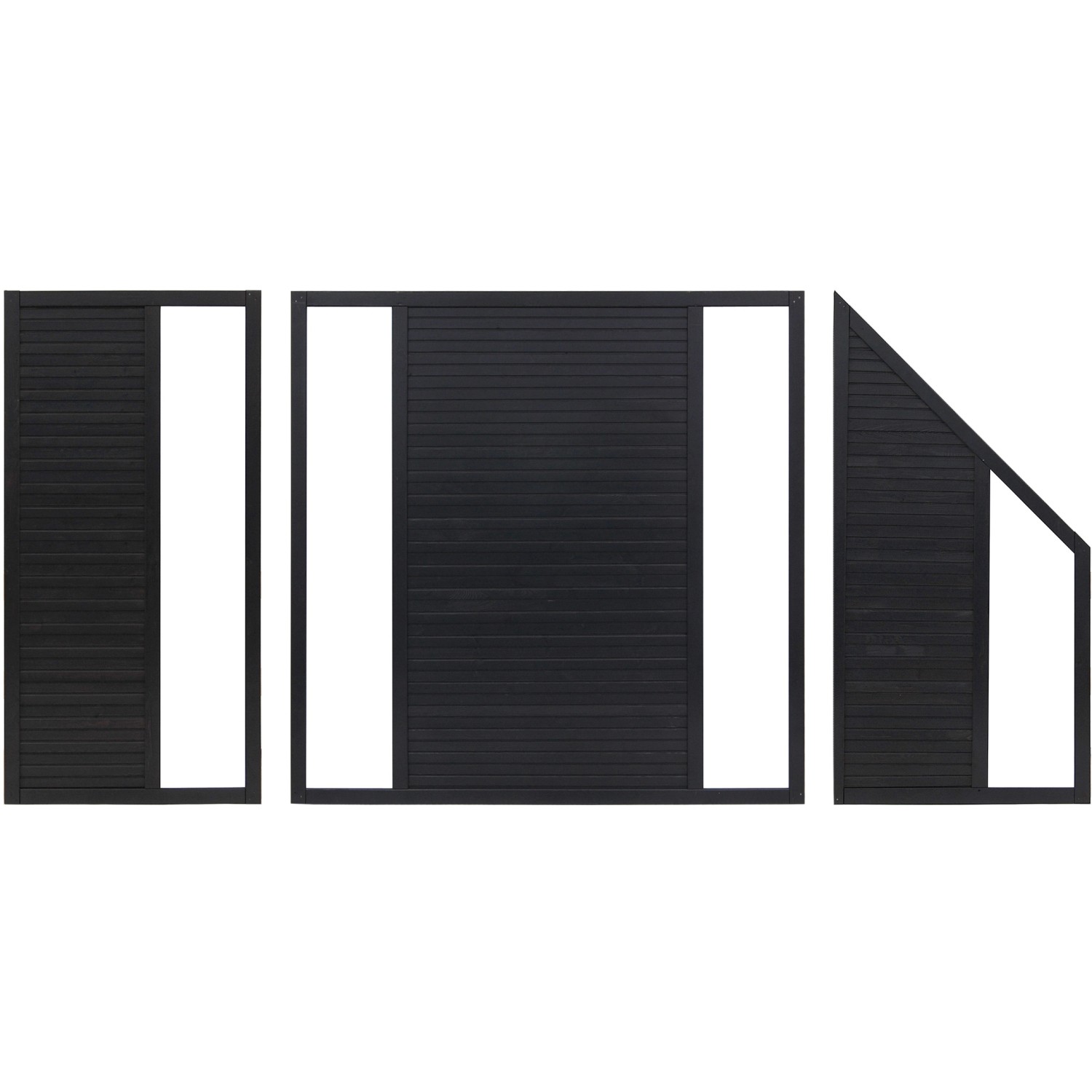 Sichtschutzzaun Duo Anthrazit, 180x90/90 cm, mit geraden und schrägen Elementen.