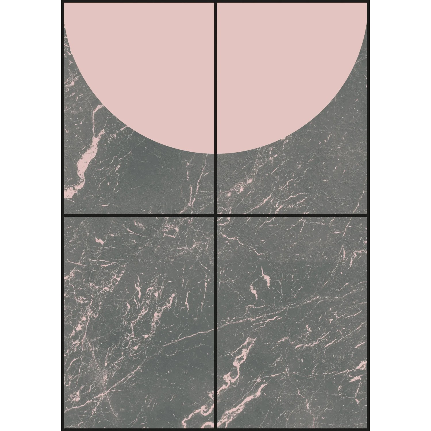 Komar Fototapete Vlies Zenit: Abstraktes Design mit rosa Halbkreis und Marmorstruktur.