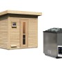 Karibu Saunahaus Arvi 3 Set mit Ofen und externer Steuerung, naturbelassen.