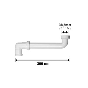 Weißer Waschtisch-Raumsparablaufbogen, 38,9 mm (G 1 1/4), Länge 30 cm, für platzsparende Montage.