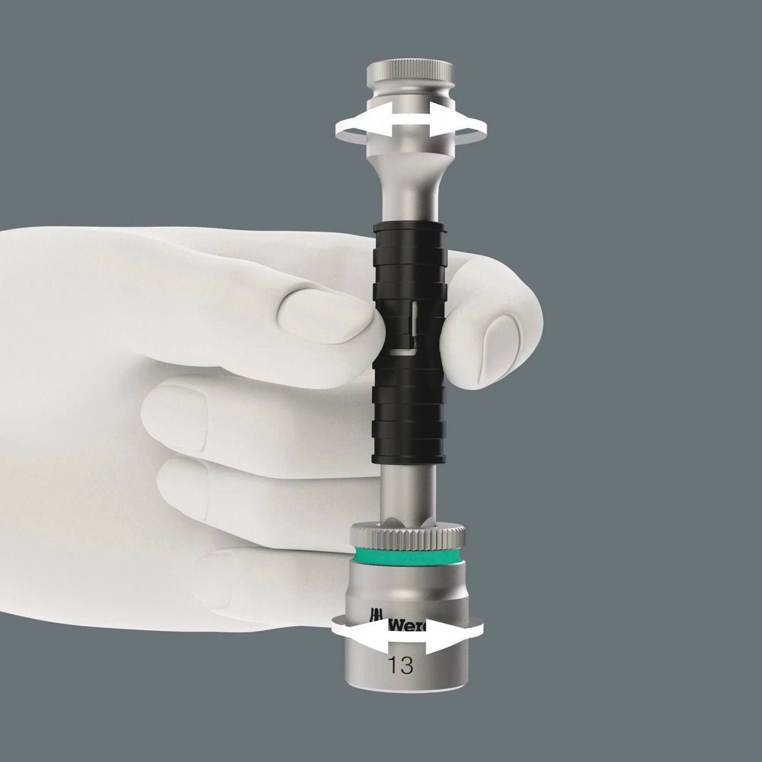 Wera Zyklop Verlängerung mit Schnelldrehhülse, 13 mm (1/2), lange Ausführung in Aktion.