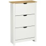 Weißer HOMCOM Schuhschrank mit 3 Klappen und Holzoptik-Oberfläche. Moderne Schuhkommode für Flur.