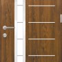 Splendoor Sicherheits-Haustür Berlin Prime RC2 Nussbaum mit Glaseinsatz und Edelstahl-Applikationen.