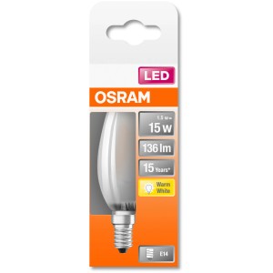 Osram E14 LED-Lampe in Kerzenform, 1,5W, warmweiß, 10x3,5cm. Energiesparendes Leuchtmittel.