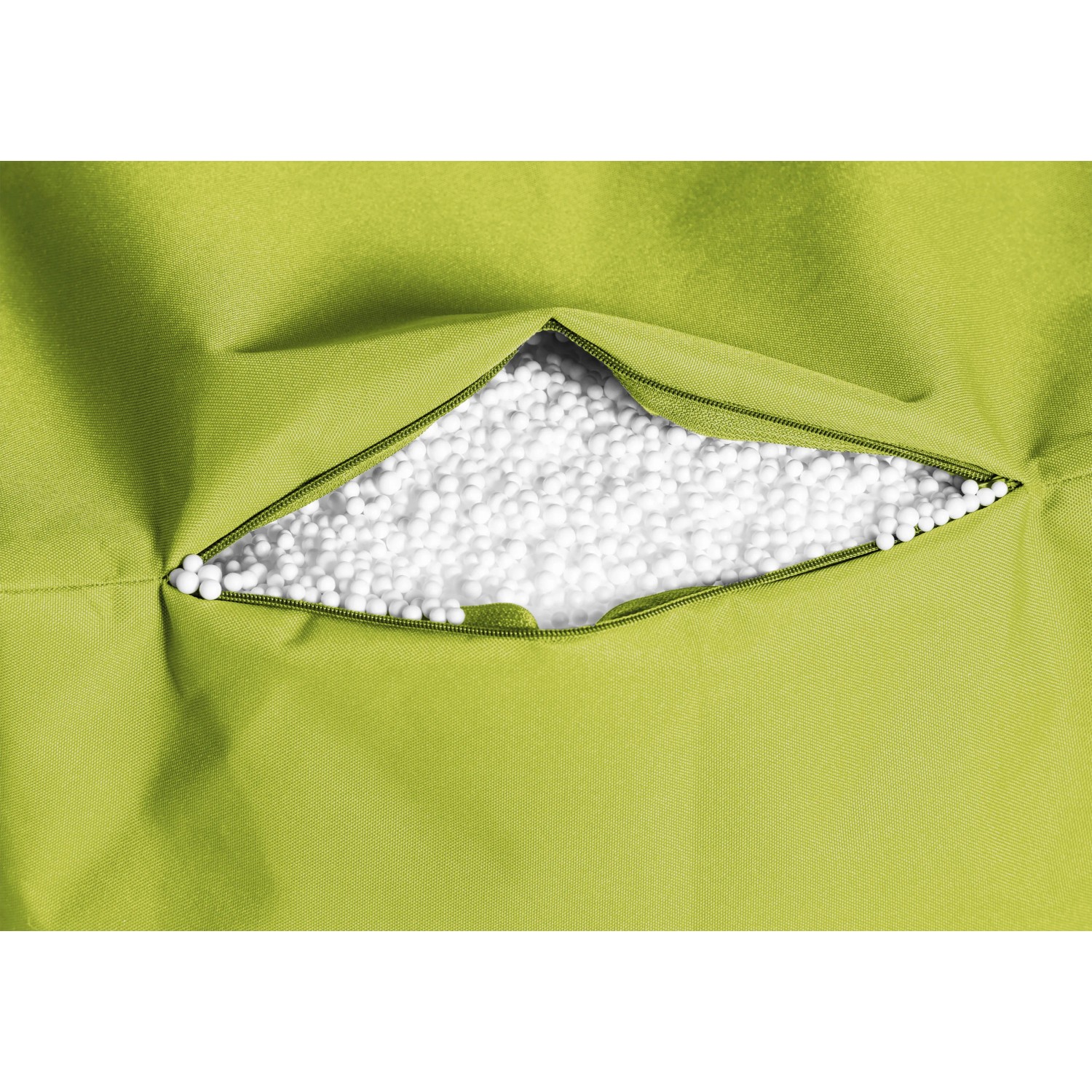 Detailaufnahme: Grüner Sitting Point Sitzsack Brava (120 l) mit EPS-Perlen Füllung.