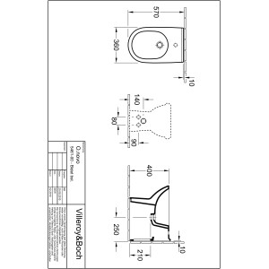 Technische Zeichnung: Villeroy & Boch Standbidet O.Novo, Maße und Details.