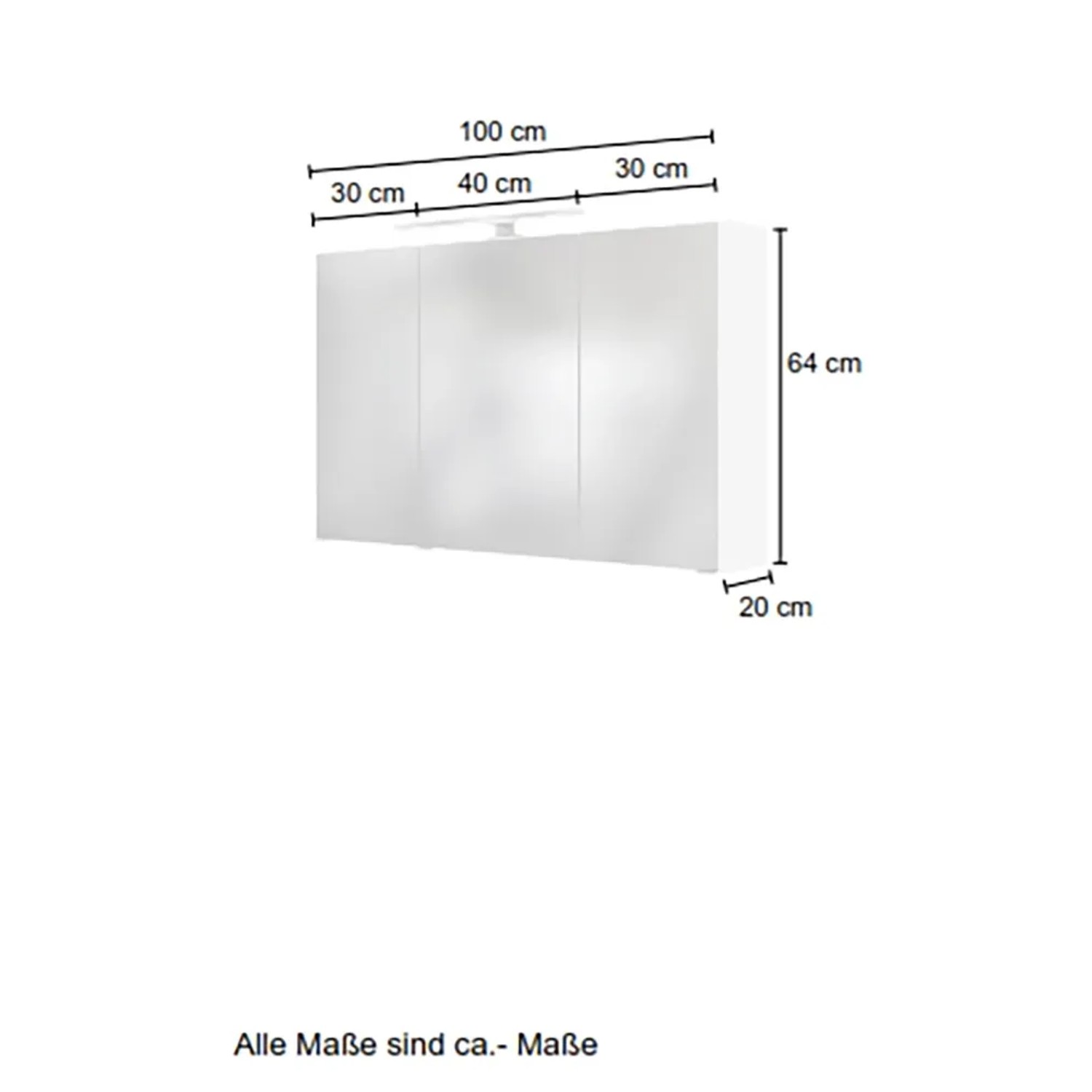 Held Möbel 3D-Spiegelschrank Monza, 100 cm, Weiß, mit Maßen. Badezimmerschrank für Badutensilien.