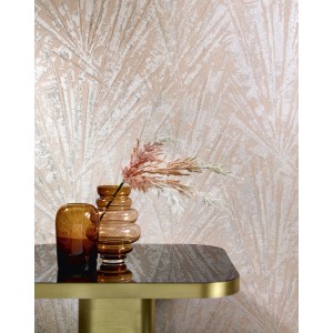 Marburg Vliestapete Papis Loveday in Beige-Rot mit Strukturmuster und floralem Dekor.