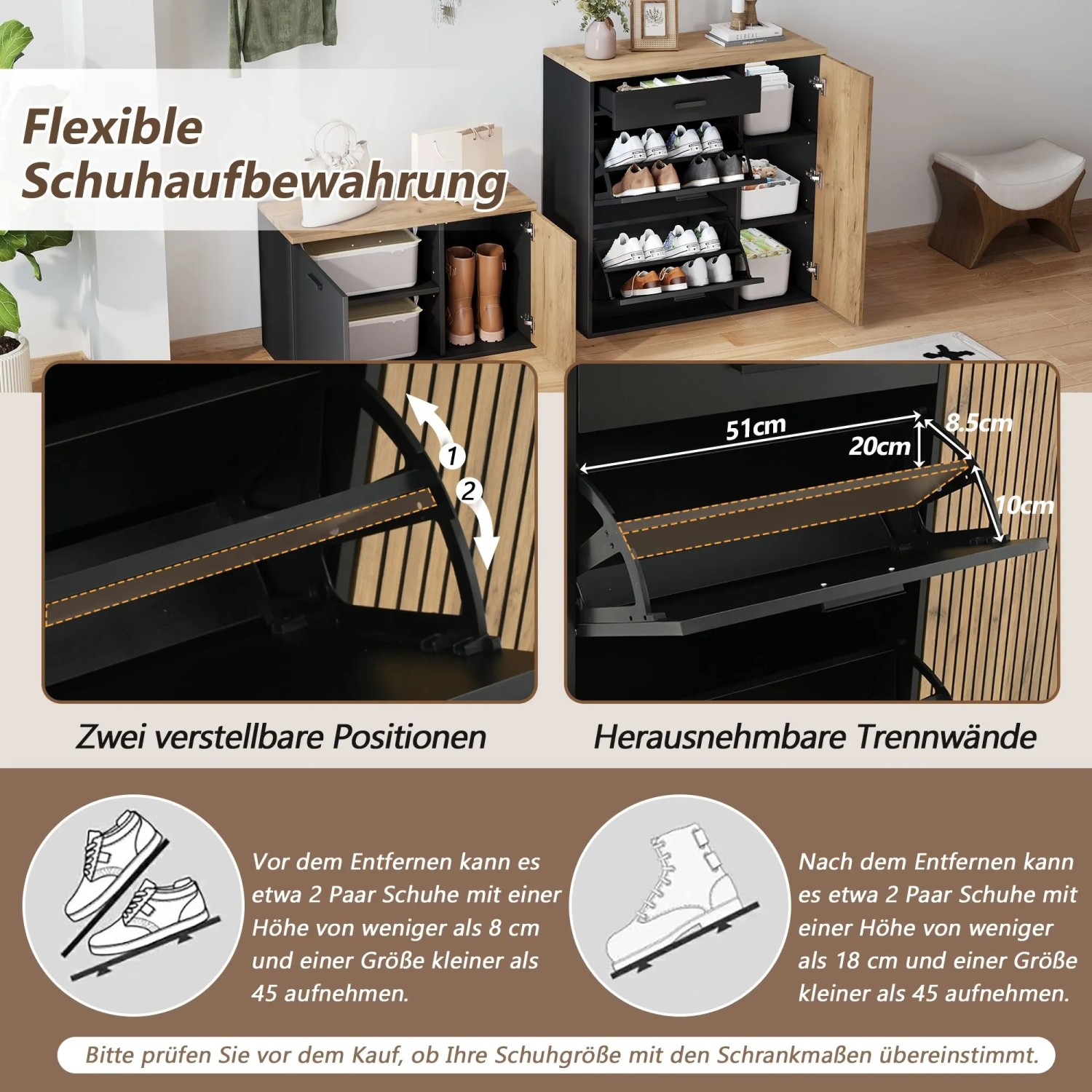 okwish Schuhschrank Set mit Spiegel Garderobe Flur 85x36x85cm Schwarz_7