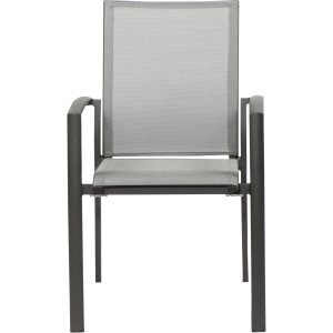 Anthrazitfarbener Siena Garden Stapelsessel Velia aus Aluminium mit Ranotex-Gewebe.