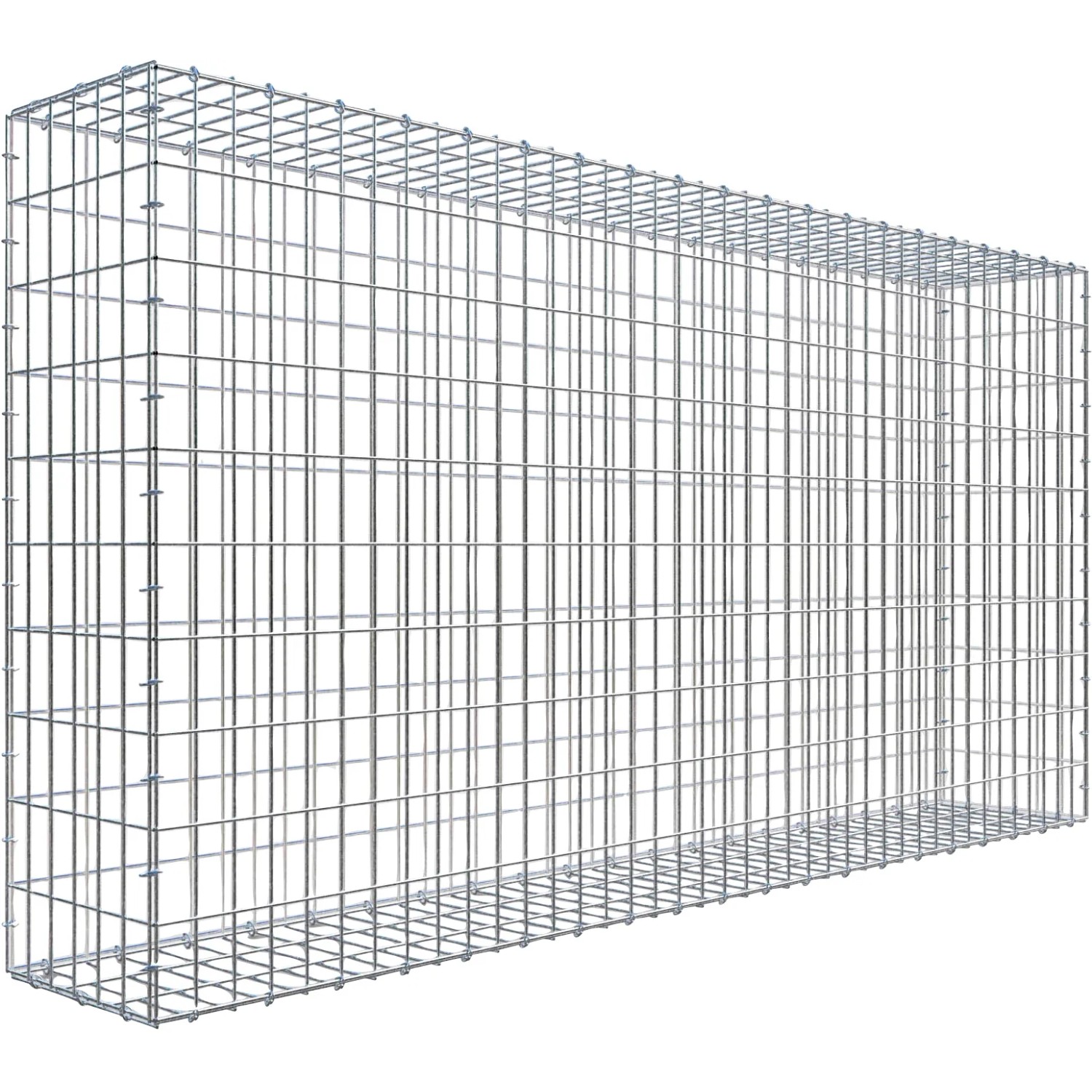Leere Gabiona C-Ring-Gabione, 100x200x30 cm, Maschenweite 5x10 cm, aus verzinktem Drahtgitter.