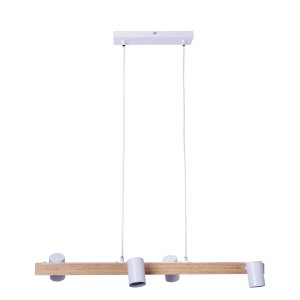 Näve Pendelleuchte Frida, 4-flammig, weiß/Holz, ideal für Esstischbeleuchtung.