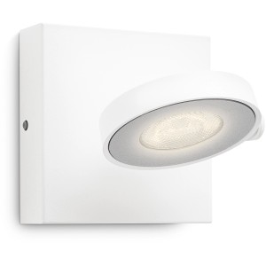 Weißer Philips LED-Spot Clockwork: Wandspot aus Metall mit schwenkbarem Kopf.
