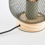 Olivgrüne Design-Tischleuchte Giada mit Holzfuß und Metallgitter-Schirm.