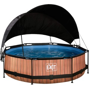 EXIT Wood Pool, braun, Ø 300 cm mit Sonnensegel und Filterpumpe.