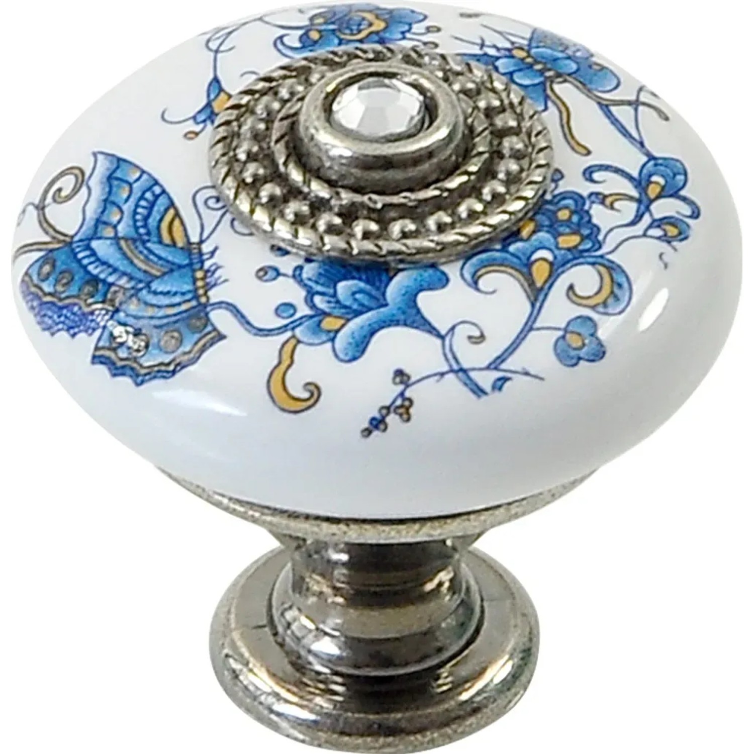 Siro Möbelknopf Keramik Altsilberfarben-Weiß mit Strass-Stein-Dekor Ø 32 mm kaufen bei OBI