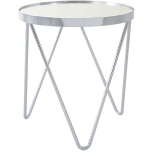 Kayoom Beistelltisch Bonnie, silberfarben, mit Spiegelglasplatte und Metallgestell.