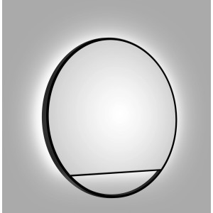 Runder DSK Design LED-Lichtspiegel Silver Cosmos, Ø 80 cm, mit schwarzem Rahmen und indirekter Beleuchtung.