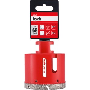 kwb Fliesenbohrer, Ø 68mm, für Winkelschleifer M14, roter Bohrkopf mit Diamantbesatz.