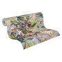Vliestapete mit Blumen, Tieren, Dschungel-Motiv in Grün und Grau.