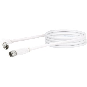 Weißes Schwaiger SAT Anschlusskabel, 1,5 m, mit 90° F-Winkelstecker für Audio & Video.