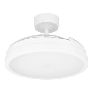 Weißer Eglo LED-Deckenventilator Malpica, 24,2 Watt, Ø 98 cm. Deckenleuchte mit transparenten, einklappbaren Flügeln.