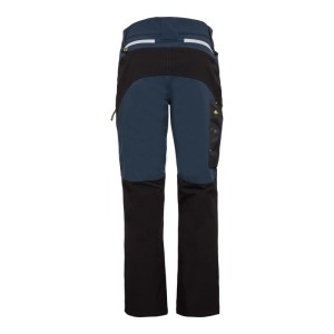 Herren-Arbeitshose Marine-Schwarz, Rückansicht, mit reflektierenden Streifen und praktischen Taschen.