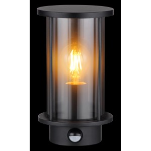 Globo Außenleuchte Gracey Edelstahl schwarz matt mit Sensor, 25,2 cm. Wandleuchte mit rauchfarbenem Glas.