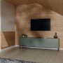 Wohnraum mit Egger Decowall Faltleiste FL009 Esbjerg in Hellbraun als Wandverkleidung.