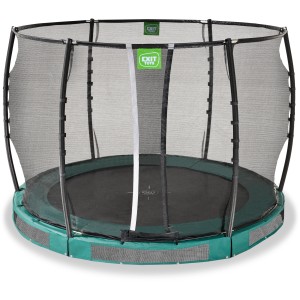 Grünes EXIT Allure Premium Bodentrampolin Ø 305 cm mit Sicherheitsnetz.