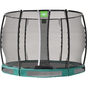 Grünes EXIT Allure Premium Bodentrampolin Ø 305 cm mit Sicherheitsnetz.