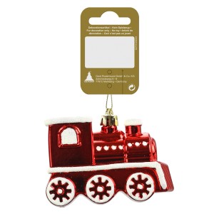 Rote Kunststoff Lokomotive als Weihnachtsdeko für den Tannenbaum, 9,5x6,5cm.