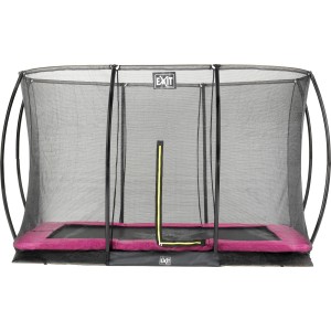 Rechteckiges EXIT Silhouette Bodentrampolin 214x305 cm in Rosa mit Sicherheitsnetz.