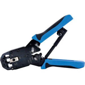 Schwaiger Universal-Crimpzange für Netzwerktechnik, zum Kürzen, Abisolieren und Verpressen von Kabeln.