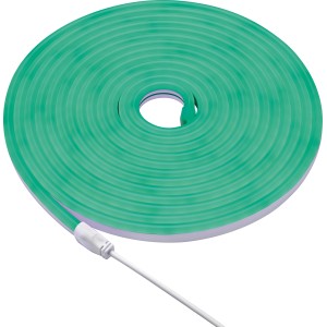 Aufgerollter, grüner LED Lichtschlauch RGB 5m mit Zuleitung für den Außenbereich.