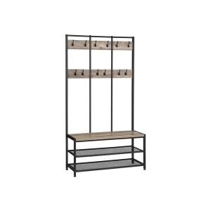 Vasagle Garderobenständer mit 12 Haken, Schuhbank, 40x100x184 cm, Schwarz. Praktische Aufbewahrung für Flur und Diele.