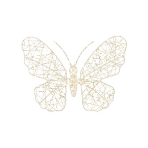 Weißer Luca Lighting LED-Schmetterling hängend aus filigranem Draht, warmweiß beleuchtet. Weihnachtsfigur.