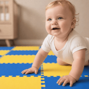 LittleTom Baby & Kinder Puzzlematte 30 x 30 cm 18 Stück Dunkelblau & Gelb