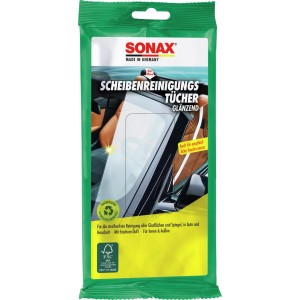 Sonax Scheibenreinigungstücher, 25 Stück in grüner Verpackung für streifenfreie Autopflege.