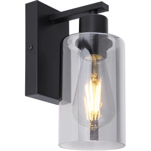 Moderne Globo Wandleuchte Hadera mit schwarzem Metall und Glas für E27 Leuchtmittel.