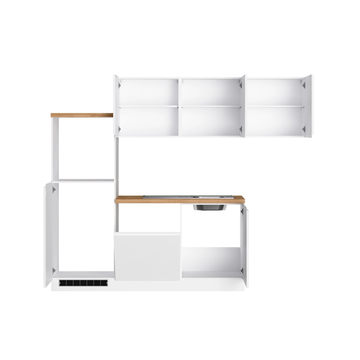 Held Winkelküche Gera, 240 cm, Weiß/Wotan, ohne E-Geräte. Moderne Küchenzeile mit Spüle und Hängeschränken.