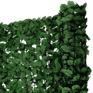 Balkonsichtschutz mit grünen Blättern auf Gitter, 300x150cm, für Balkon & Terrasse.
