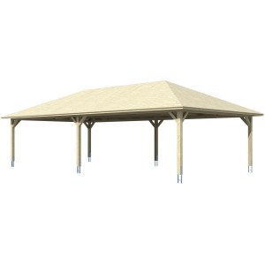 Skan Holz Carport Taunus, 1176x634 cm, Eiche Hell, Zeltdach-Carport aus Leimholz mit Dachschalung.