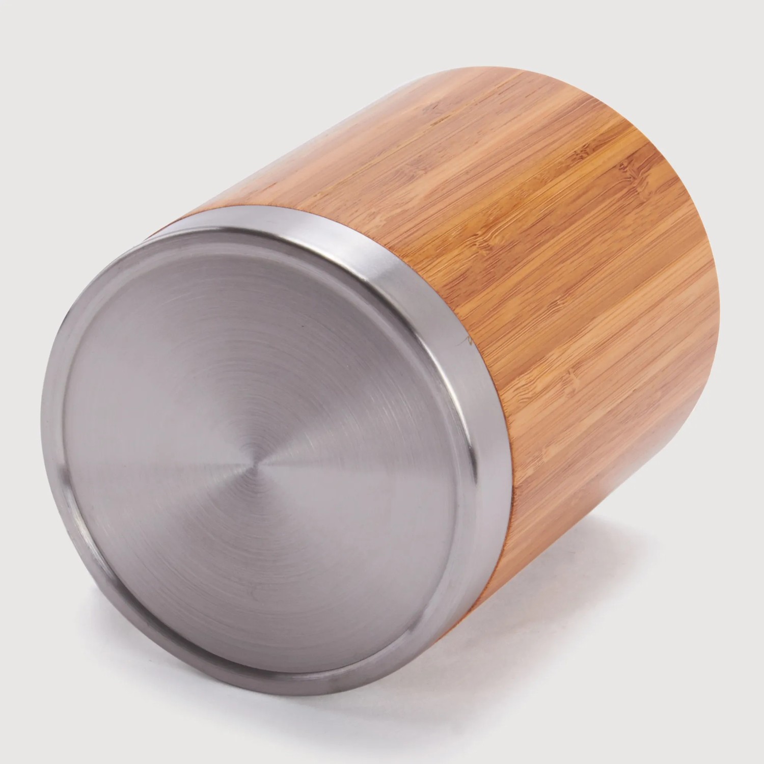 MSV WC-Garnitur aus Bambus und Edelstahl, braun-silber, Detailaufnahme des Behälters.