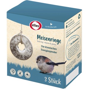 Verpackung Elles Wildvogelfutter Meisenringe, 3 Stück. Ganzjahresfutter für Gartenvögel.