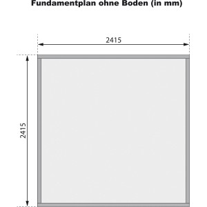 Fundamentplan des Karibu Holz-Gartenhauses Aesch mit Satteldach, Maße 242x242 cm.