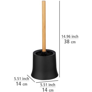 Wenko WC-Garnitur Basic Bambusa: Schwarzer WC-Bürstenhalter mit Bambus-Stiel.