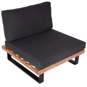 MCW Lounge-Sessel H54, hellbraunes Akazienholz, dunkelgraue Polsterung, Gartensessel.