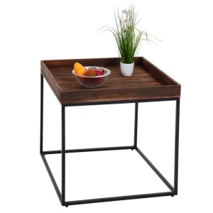 MCW Beistelltisch K71, dunkelbraune Holzplatte mit Rand, schwarzes Eisengestell.