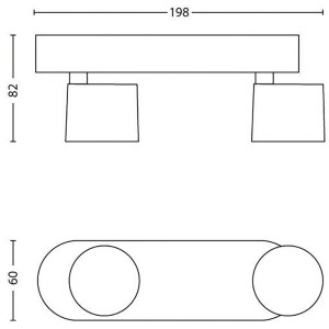 Skizze des Philips LED-Spot 2er Star in Silber mit Maßangaben.